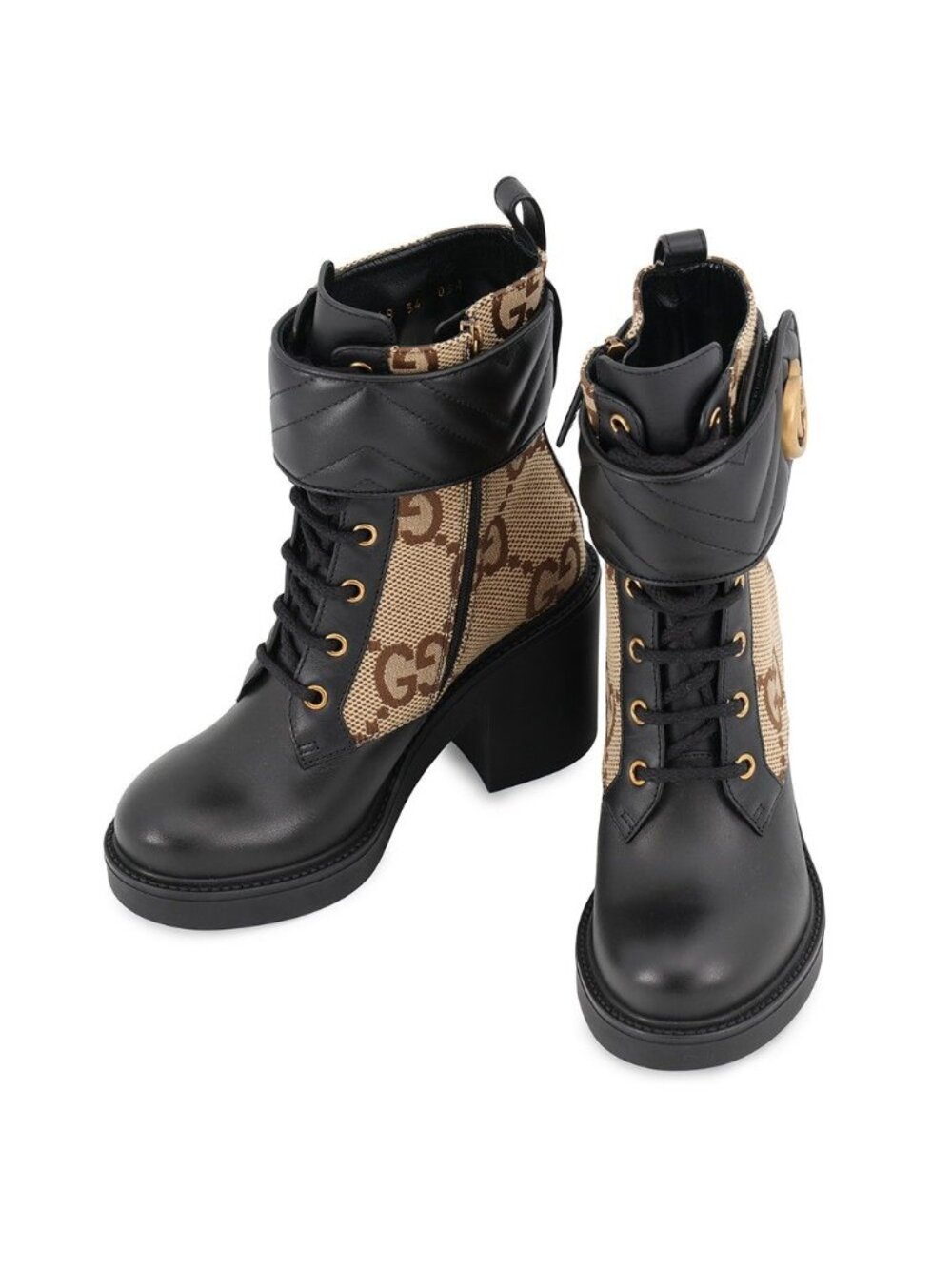 Gucci Boots Double G Jumbo GG Canvas Ankle Leather